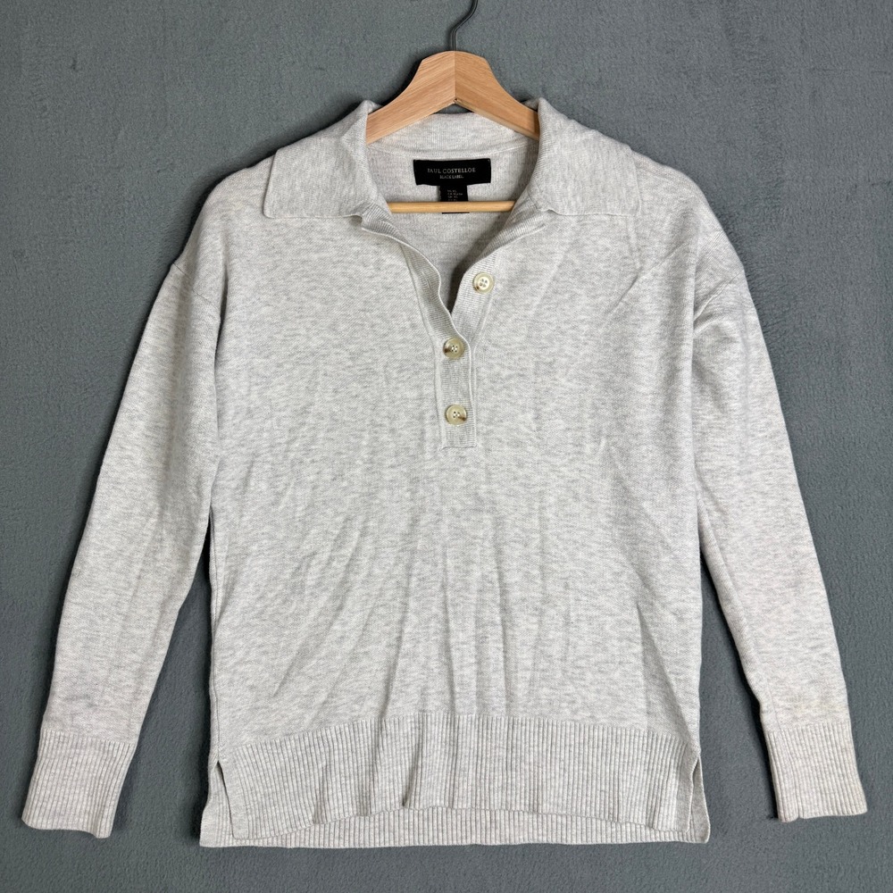 Paul Costelloe Black Label Gray Polo Sweater Womens XS Collared Knit Pullover